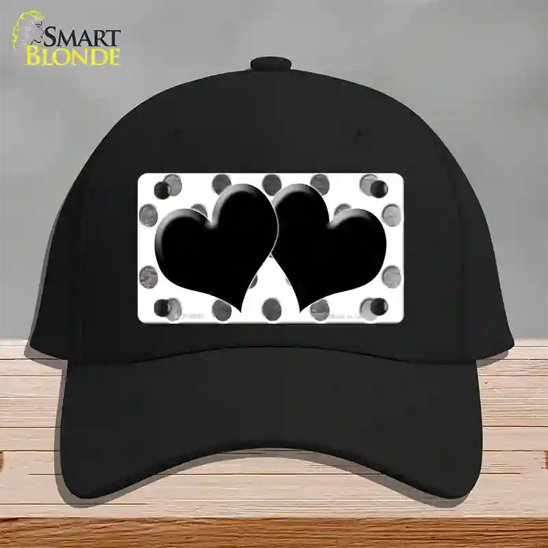 Black White Dots Hearts Oil Rubbed Novelty License Plate Hat Cotton / Black