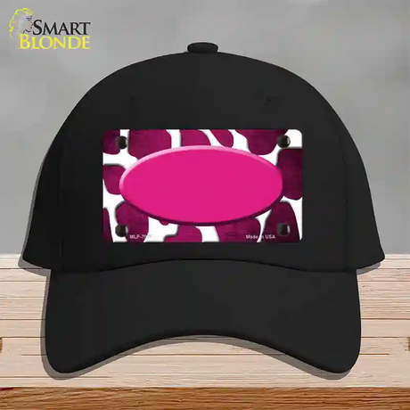 Pink White Oval Giraffe Oil Rubbed Novelty License Plate Hat Cotton / Black