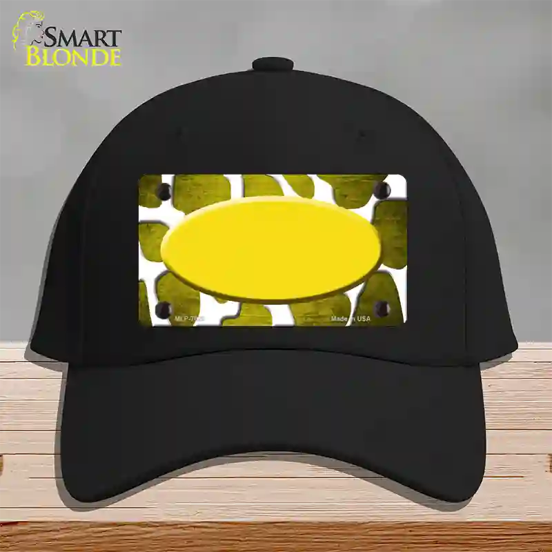 Yellow White Oval Giraffe Oil Rubbed Novelty License Plate Hat Cotton / Black