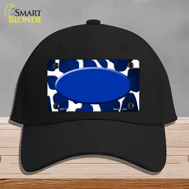 Blue White Oval Giraffe Oil Rubbed Novelty License Plate Hat Cotton / Black