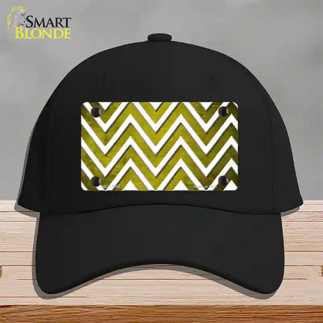 Yellow White Chevron Oil Rubbed Novelty License Plate Hat Cotton / Black