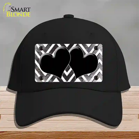 Black White Hearts Chevron Oil Rubbed Novelty License Plate Hat Cotton / Black