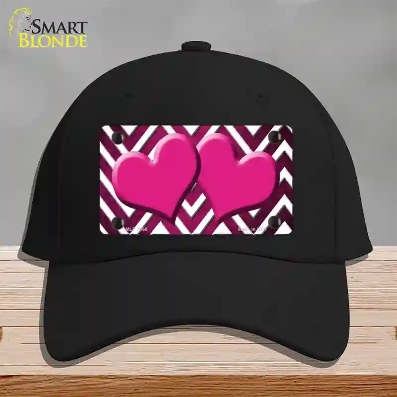 Pink White Hearts Chevron Oil Rubbed Novelty License Plate Hat Cotton / Black