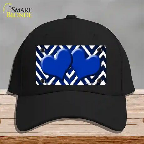 Blue White Hearts Chevron Oil Rubbed Novelty License Plate Hat Cotton / Black