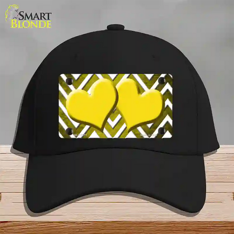 Yellow White Hearts Chevron Oil Rubbed Novelty License Plate Hat Cotton / Black