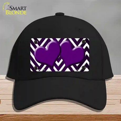 Purple White Hearts Chevron Oil Rubbed Novelty License Plate Hat Cotton / Black