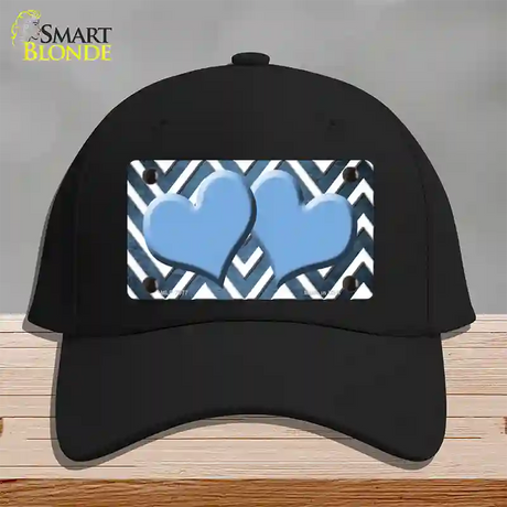 Light Blue White Hearts Chevron Oil Rubbed Novelty License Plate Hat Cotton / Black