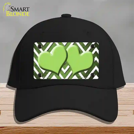 Lime Green White Hearts Chevron Oil Rubbed Novelty License Plate Hat Cotton / Black