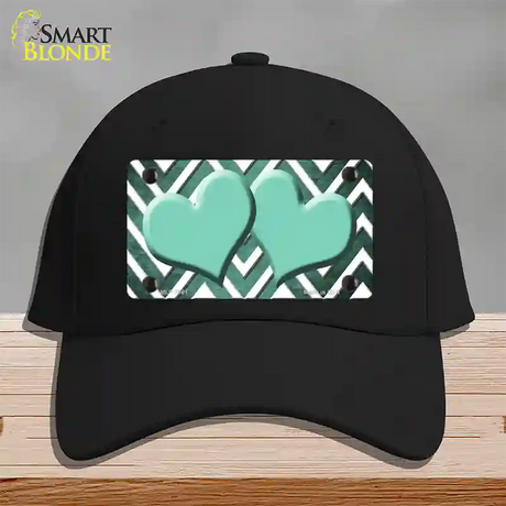 Mint White Hearts Chevron Oil Rubbed Novelty License Plate Hat Cotton / Black