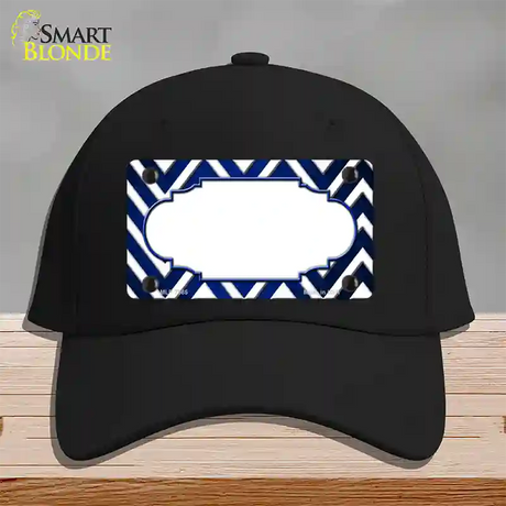 Blue White Chevron Scallop Oil Rubbed Novelty License Plate Hat Cotton / Black