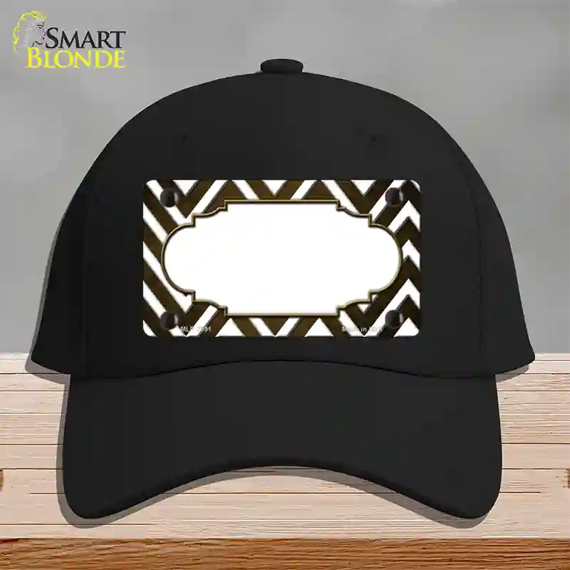 Brown White Chevron Scallop Oil Rubbed Novelty License Plate Hat Cotton / Black