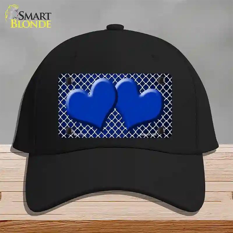 Blue White Quatrefoil Hearts Oil Rubbed Novelty License Plate Hat Cotton / Black