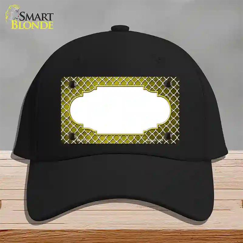 Yellow White Quatrefoil Scallop Oil Rubbed Novelty License Plate Hat Cotton / Black