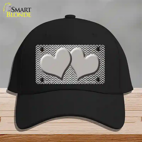 Gray White Small Chevron Hearts Oil Rubbed Novelty License Plate Hat Cotton / Black