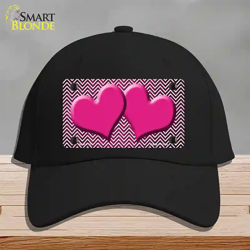 Pink White Small Chevron Hearts Oil Rubbed Novelty License Plate Hat Cotton / Black