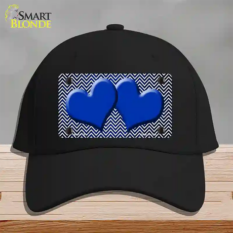 Blue White Small Chevron Hearts Oil Rubbed Novelty License Plate Hat Cotton / Black