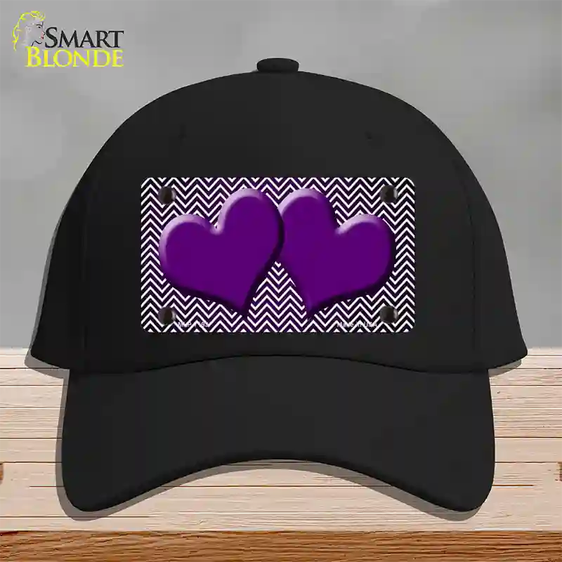 Purple White Small Chevron Hearts Oil Rubbed Novelty License Plate Hat Cotton / Black