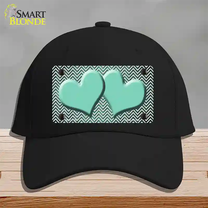 Mint White Small Chevron Hearts Oil Rubbed Novelty License Plate Hat Cotton / Black