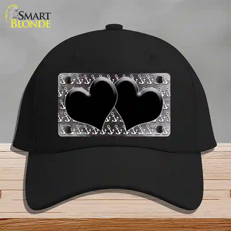 Black White Anchor Hearts Oil Rubbed Novelty License Plate Hat Cotton / Black