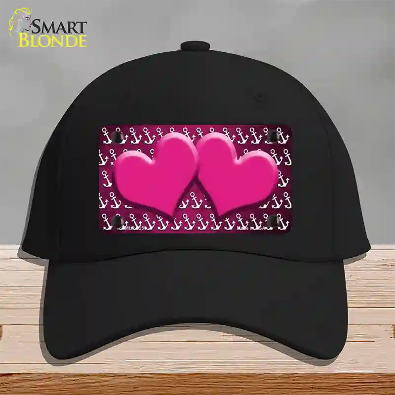 Pink White Anchor Hearts Oil Rubbed Novelty License Plate Hat Cotton / Black