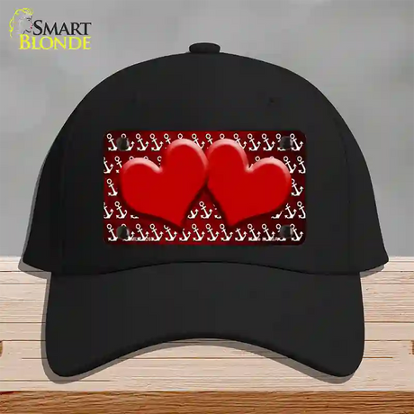 Red White Anchor Hearts Oil Rubbed Novelty License Plate Hat Cotton / Black