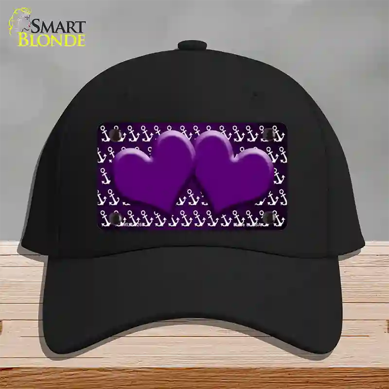 Purple White Anchor Hearts Oil Rubbed Novelty License Plate Hat Cotton / Black