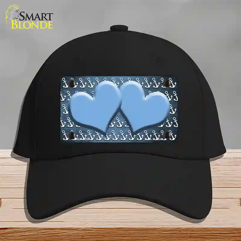 Light Blue White Anchor Hearts Oil Rubbed Novelty License Plate Hat Cotton / Black