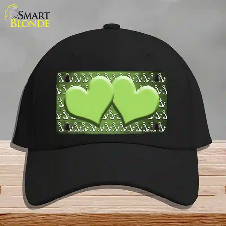 Lime Green White Anchor Hearts Oil Rubbed Novelty License Plate Hat Cotton / Black