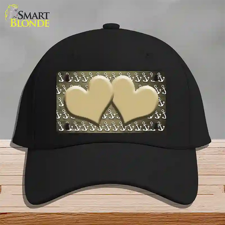 Gold White Anchor Hearts Oil Rubbed Novelty License Plate Hat Cotton / Black