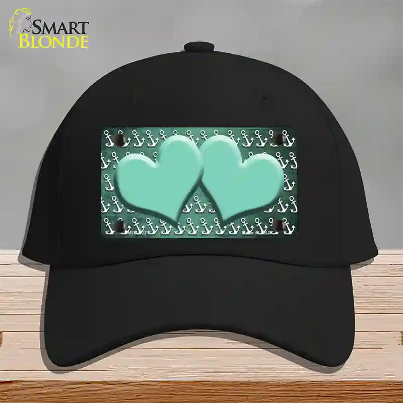 Mint White Anchor Hearts Oil Rubbed Novelty License Plate Hat Cotton / Black