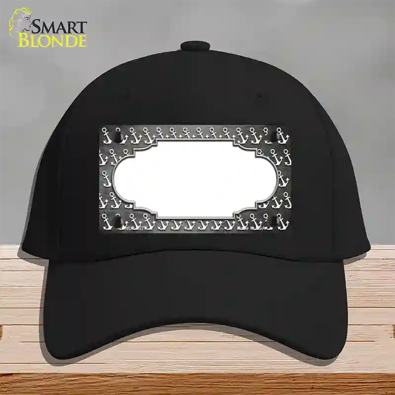 Gray White Anchor Scallop Oil Rubbed Novelty License Plate Hat Cotton / Black