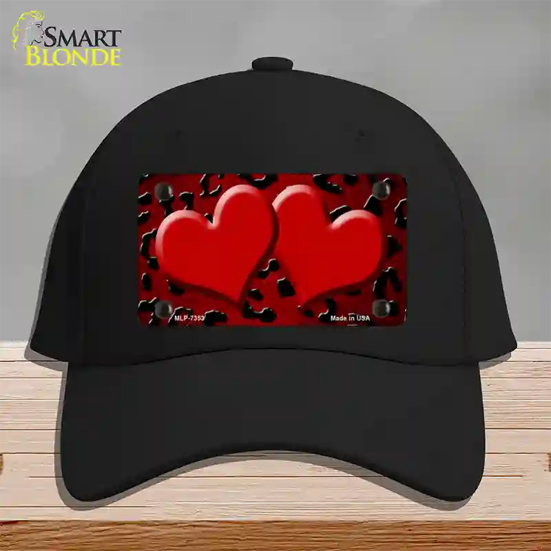 Red Black Cheetah Hearts Oil Rubbed Novelty License Plate Hat Cotton / Black