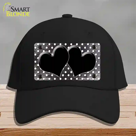 Black White Small Dots Hearts Oil Rubbed Novelty License Plate Hat Cotton / Black