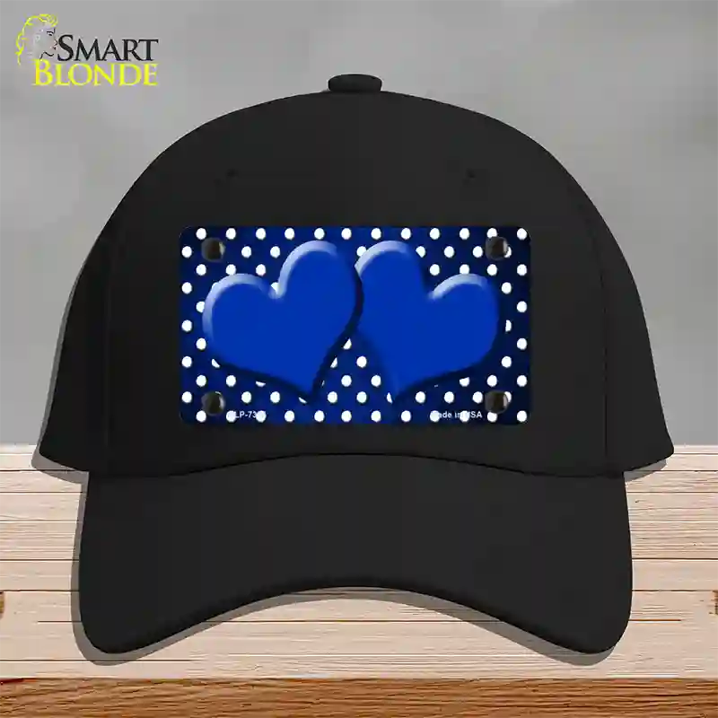 Blue White Small Dots Hearts Oil Rubbed Novelty License Plate Hat Cotton / Black