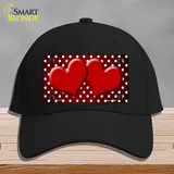 Red White Small Dots Hearts Oil Rubbed Novelty License Plate Hat Cotton / Black