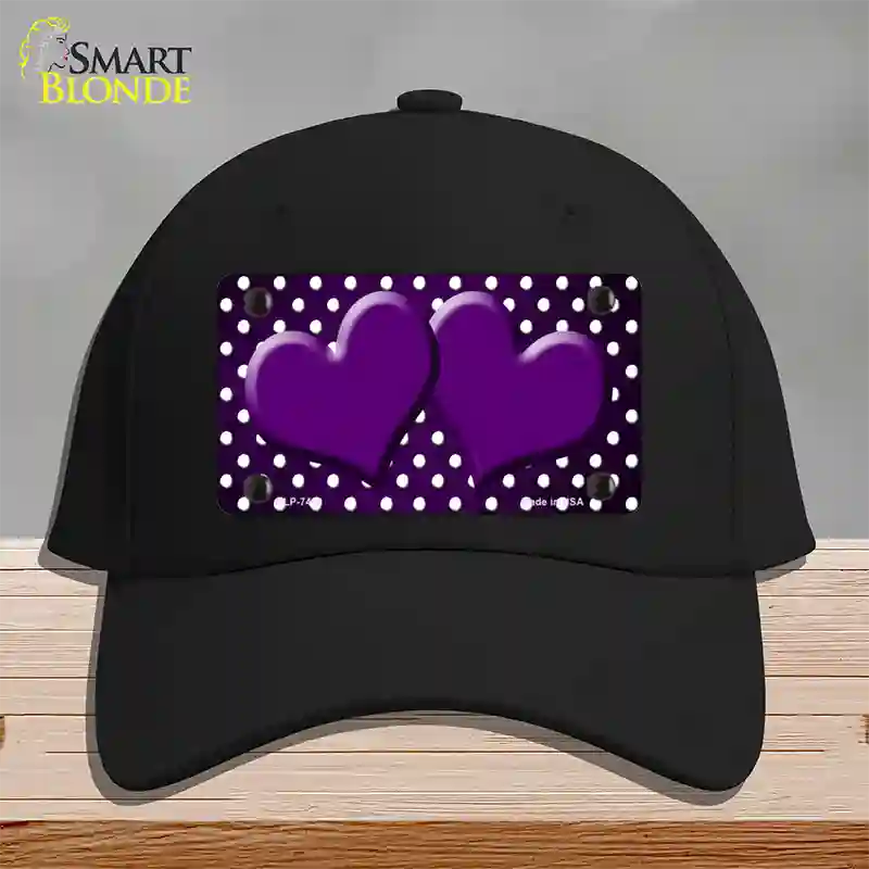 Purple White Small Dots Hearts Oil Rubbed Novelty License Plate Hat Cotton / Black