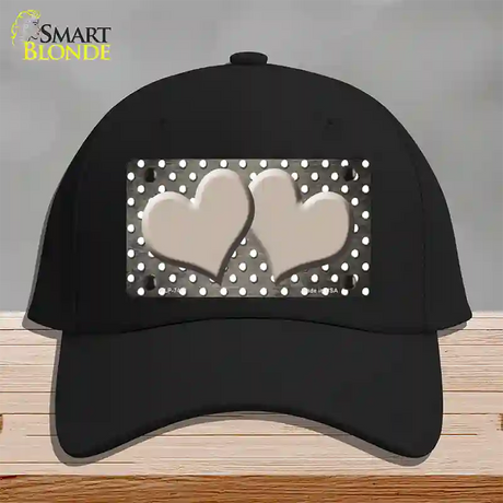 Tan White Small Dots Hearts Oil Rubbed Novelty License Plate Hat Cotton / Black