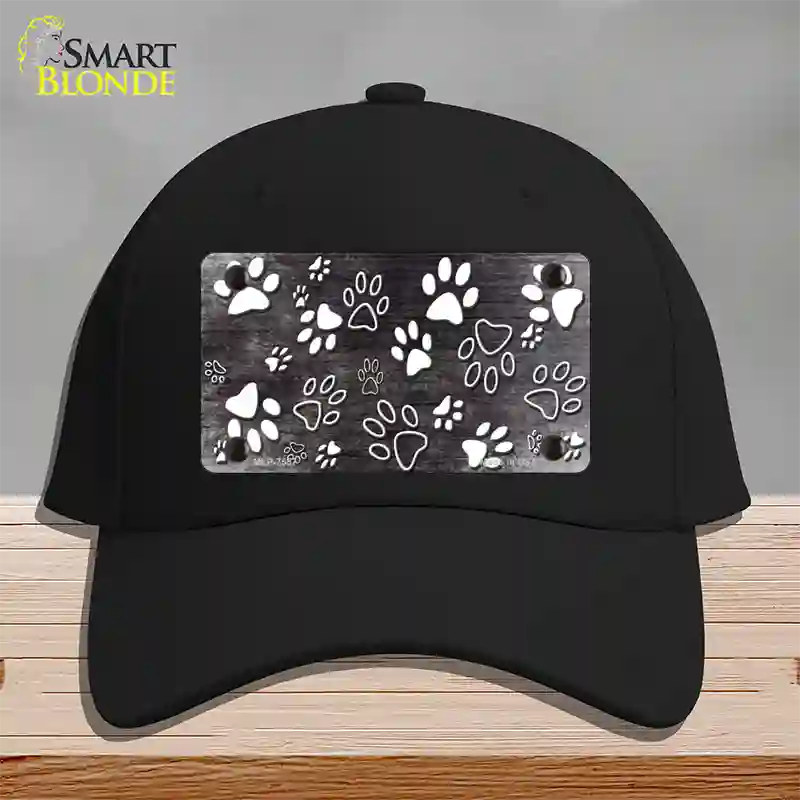 Black White Paw Oil Rubbed Novelty License Plate Hat Cotton / Black