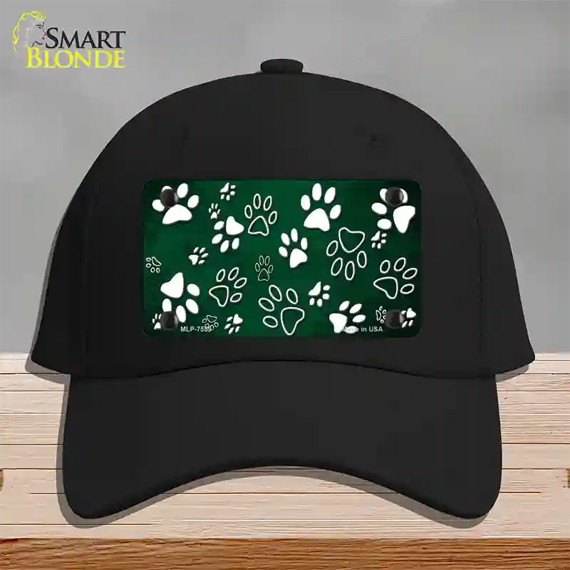 Green White Paw Oil Rubbed Novelty License Plate Hat Cotton / Black