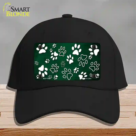 Green White Paw Oil Rubbed Novelty License Plate Hat Cotton / Black