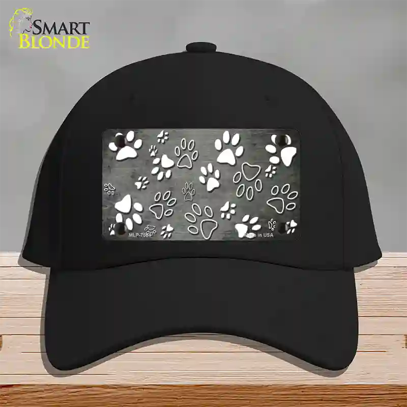 Gray White Paw Oil Rubbed Novelty License Plate Hat Cotton / Black