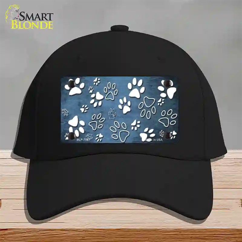 Light Blue White Paw Oil Rubbed Novelty License Plate Hat Cotton / Black