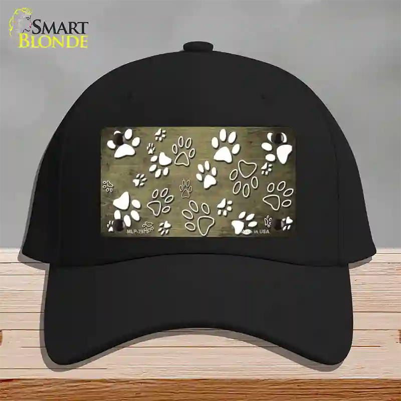 Gold White Paw Oil Rubbed Novelty License Plate Hat Cotton / Black