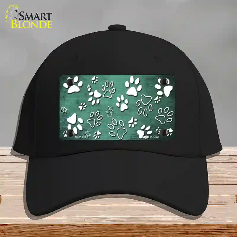 Mint White Paw Oil Rubbed Novelty License Plate Hat Cotton / Black