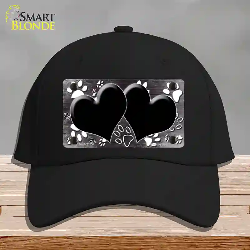 Paw Heart Black White Novelty License Plate Hat Cotton / Black