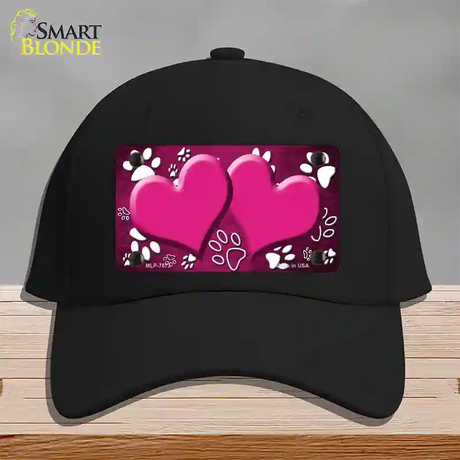 Paw Heart Pink White Novelty License Plate Hat Cotton / Black