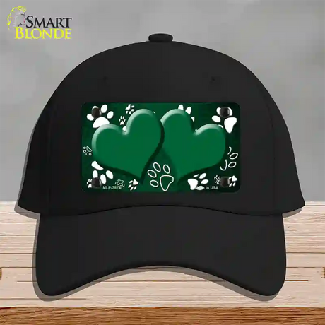 Paw Heart Green White Novelty License Plate Hat Cotton / Black