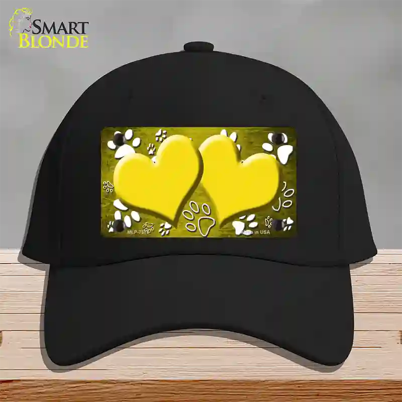 Paw Heart Yellow White Novelty License Plate Hat Cotton / Black