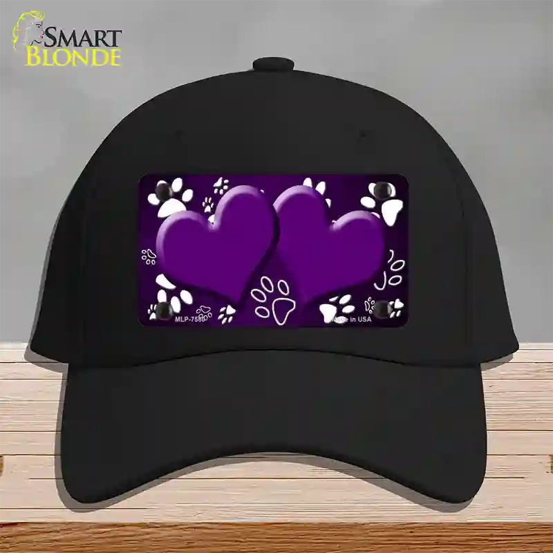 Paw Heart Purple White Novelty License Plate Hat Cotton / Black