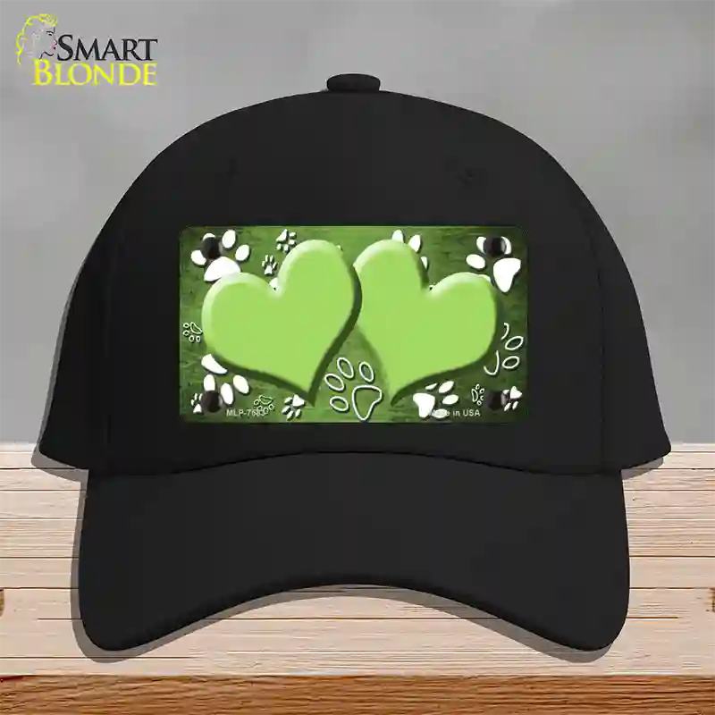 Paw Heart Lime Green White Novelty License Plate Hat Cotton / Black